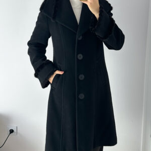 Płaszcz 100% wełna futerko królika wada